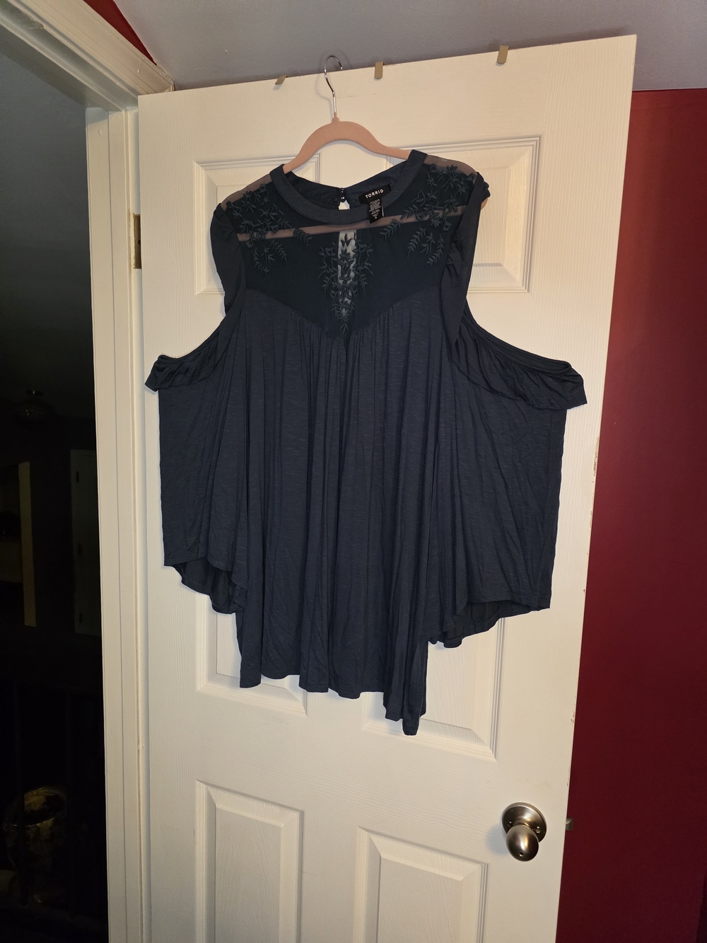 torrid Navy Cold-Shoulder Lace Yoke Tunic